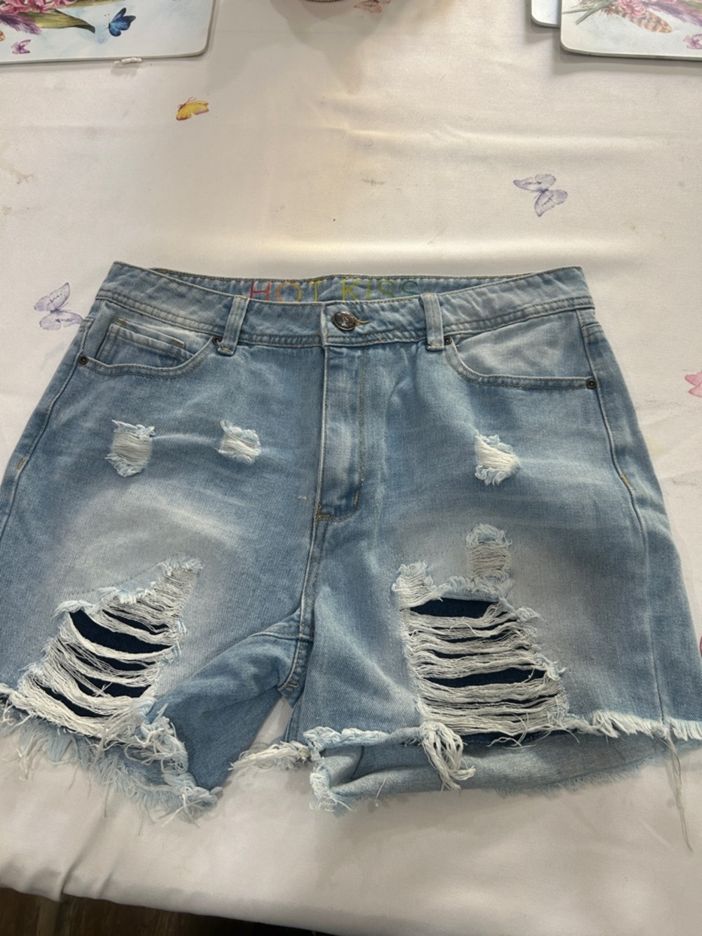 Hot Kiss Light Blue Distressed Denim Shorts